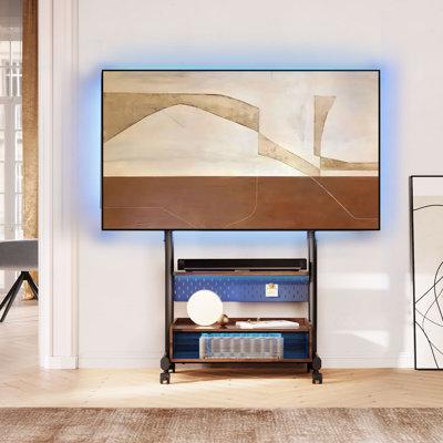 Art FITUEYES Mobile TV Stand Mount for 40-85 Inch TVs, with One Wooden Large Storage, with LED Light Metal | 55.37 H x 29.4 W x 17.5 D in | Wayfair
